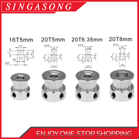 GT2 20 Dents 16 dents 20 Dents Alésage 5mm/8mm Timing Alumium Poulie Fit pour GT2-6mm Ouvert courroie de distribution pour 3D Imprimante. ► Photo 1/4