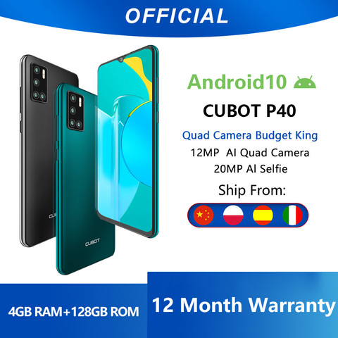Cubot P40 arrière Quad caméra 20MP Selfie Smartphone NFC 4GB + 128GB 6.2 pouces 4200mAh Android 10 double carte SIM téléphone portable 4G LTE ► Photo 1/6