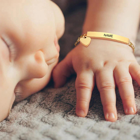 Bracelet personnalisé avec barre pour bébés avec nom, en acier inoxydable, pour enfants, garçons et filles, Angle d'amour pour maman à fille/fils ► Photo 1/6