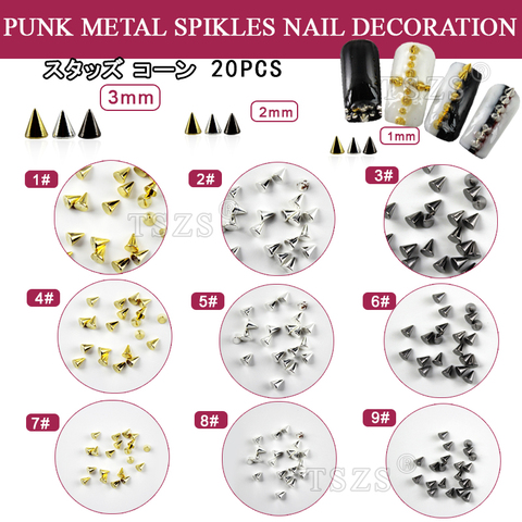 Lot de 100 petits bâtons en métal or argent noir, pour Nail Art, cône, pointes, goujons, artisanat, bricolage ► Photo 1/5