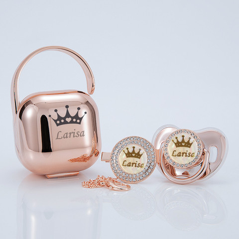 MIYOCAR personnalisé or rose bling sucette et attache sucette boîte ensemble BPA gratuit factice luxe ► Photo 1/6