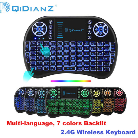 I8 Mini clavier sans fil Usb Touchpad multilingue 7 couleurs clavier rétro-éclairé pour Android Tv Box PC jouer à des jeux AAA batterie ► Photo 1/6