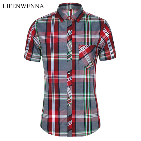 Chemise hawaïenne à carreaux pour hommes, manches courtes, décontractée, plage, grande taille, 5XL 6XL 7XL, nouvelle mode, été, 2022 ► Photo 1/6