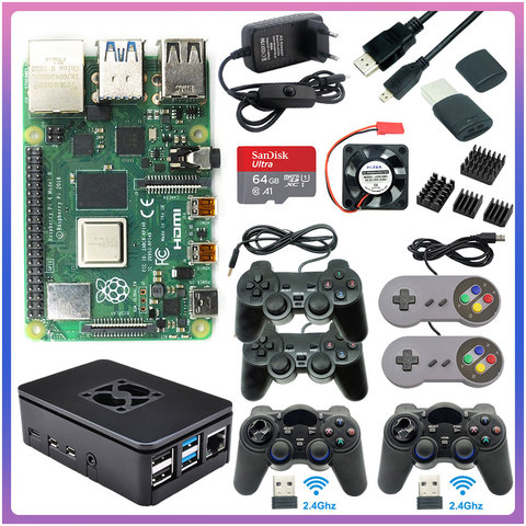 Игровой Комплект Raspberry Pi 4, 2 Гб ОЗУ, 4 Гб ОЗУ, геймпад с USB, джойстик, акриловый чехол, блок питания для SD-карты для Raspberry Pi 4, Модель B, Pi 4B ► Фото 1/6