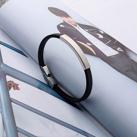 Модный черный браслет в Корейском стиле в стиле панк резиновый силиконовый мужской браслет из нержавеющей стали ► Фото 1/6
