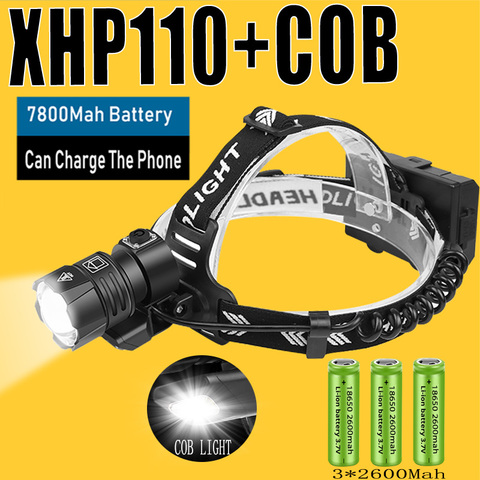1000000Lm XHP110 USB Перезаряжаемые фара и COB светильник 7800 мА/ч, самый мощный головной светильник Охота Фонари Водонепроницаемый Применение 3x18650 ► Фото 1/6