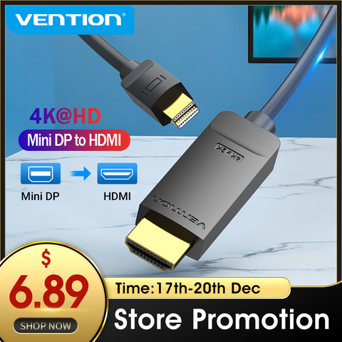 Vention Mini DisplayPort to HDMI кабель 4K HD Thunderbolt 2 HDMI кабель конвертер для ТВ MacBook Air 13 iMac Mini DP to HDMI кабель ► Фото 1/6