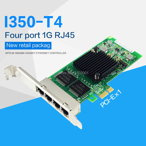 I350-T4 4-портовый гигабитный Ethernet PCI-Express X1 intel I350AM4, сетевая карта ► Фото 1/4