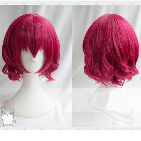 Термостойкий парик для косплея Morematch Akatsuki no Yona короткие розово-красные вьющиеся волосы + бесплатная шапочка для парика ► Фото 1/1