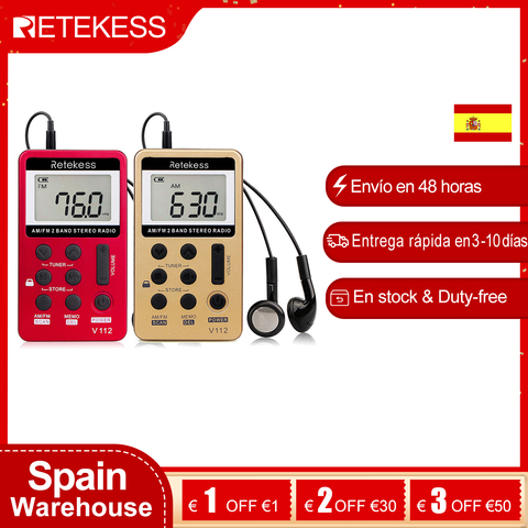 Портативное мини-радио RETEKESS V112, портативное fm-радио AM 2 диапазона, цифровой карманный REadio ресивер, динамик для Walkman Go Hiking ► Фото 1/6