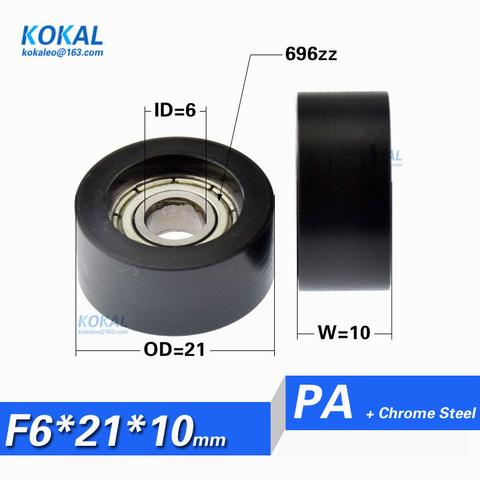 [F0621-10] Бесплатная доставка, 10 шт., 696zz подшипник PA66, нейлоновый плоский роликовый ролик с подшипником, пластиковый колесный ролик 6*21,3*10 мм ► Фото 1/3
