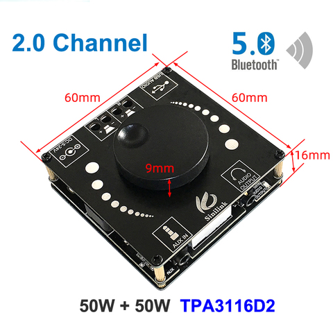 Цифровой усилитель звука TPA3116, 50 Вт + 50 Вт, Bluetooth 5,0, класс D, 10-200 Вт, Hi-Fi стерео TPA3116D2, USB, звуковая карта, усилитель приложения ► Фото 1/6