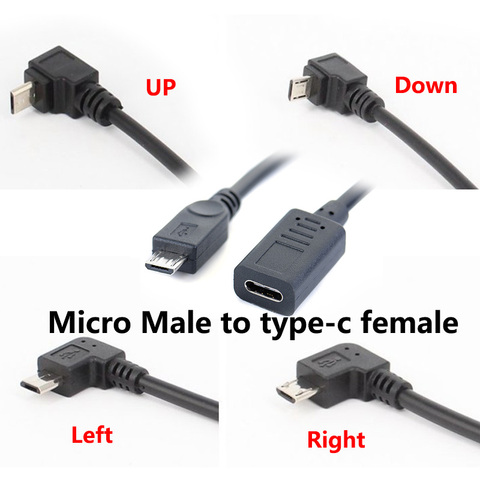 Кабель-адаптер с разъемом USB Type-c «Мама» на Micro USB «папа» OTG, 30 см, левый и правый, 90 градусов ► Фото 1/6