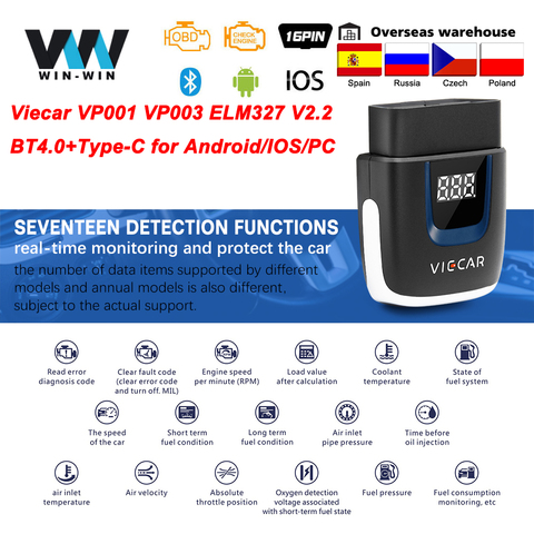 Viecar VP001 VP003 ELM 327 V2.2 PIC18F25K80 для Android/IOS OBD OBD2 ELM327 Bluetooth 4,0 USB сканер автомобильный диагностический инструмент ► Фото 1/1