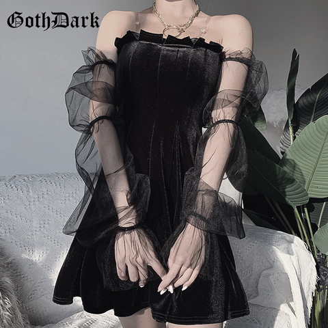 Готические винтажные платья Goth Dark, Сетчатое плиссированное платье Egirl 2022, шикарное платье в стиле панк, хип-хоп, гранж, эмо, Y2K Chic ► Фото 1/6