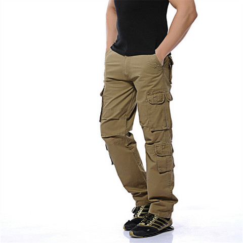 Мужские брюки-карго, зеленые, черные повседневные брюки с большими карманами, легко моющиеся, размер 28-46, для весны и осени, 2022 ► Фото 1/6