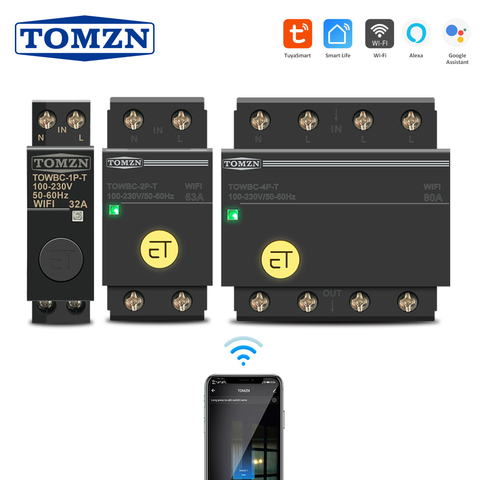 Din-рейка WIFI автоматический выключатель смарт-переключатель с дистанционным управлением от Smart Life TUYA для умного дома MCB TOMZN Mini TOWBC-4P-T ► Фото 1/6