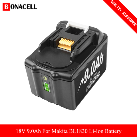 Аккумуляторная батарея 18V 9.0Ah Li-Ion BL1830B с индикатором, сменная батарея для Makita BL1830 BL1830B BL1840 BL1840B BL1850 BL1850B ► Фото 1/6