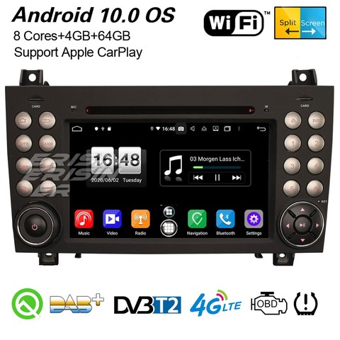 Erisin 8740 Octa-Core Android 10,0 Car Stereo DAB + Navi OBD2 WiFi CarPlay DVR Bluetooth DSP GPS для Mercedes-Benz SLK-Class R171 ► Фото 1/6