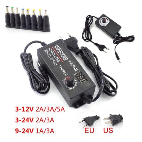 100 220V переменного тока в постоянный 3 в, 12 В, 24 В постоянного тока, 9V 1A 2A 3A 5A AC Питание адаптер ЕС регулируемый настенных розеток для Светодиодн... ► Фото 1/6