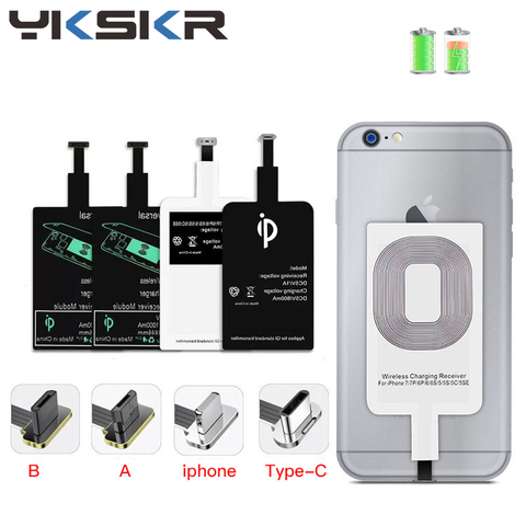 Беспроводное зарядное устройство Qi, приемник с поддержкой Micro USB Type C, быстрая Беспроводная зарядка, адаптер для iPhone, Android, индукционный прием... ► Фото 1/6