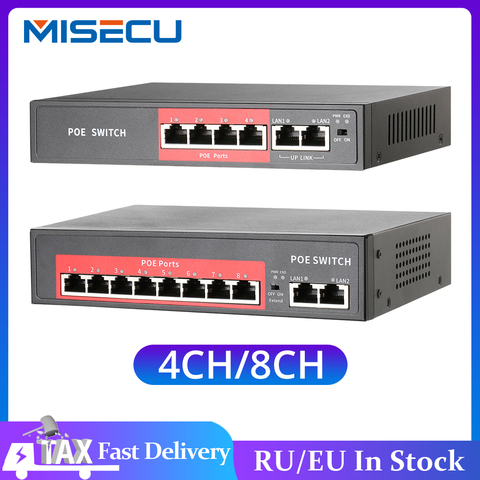 MISECU 48V сетевой коммутатор POE Switch, 4/8 10/100 Мбит/с Порты IEEE 802,3 af/at Over Ethernet POE IP Камера/Беспроводной AP/CCTV Камера Системы ► Фото 1/6