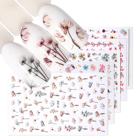 1 лист 3D Цветочные наклейки для ногтей клейкие растения красочные красивые цветы переводные наклейки для ногтей переводные наклейки для ди... ► Фото 1/6