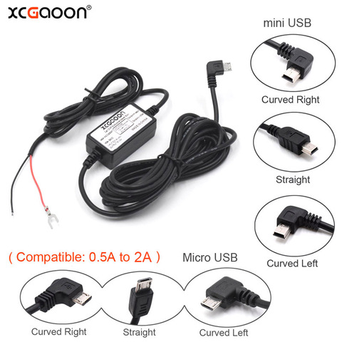 Зарядный кабель XCGaoon DC 12 В-5 В, 2 А, 3,5 м, кабель для зарядки в автомобиле, мини/Micro USB, жесткий провод, автоматическая зарядка для видеорегистрато... ► Фото 1/6