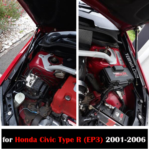 Демпфер Переднего Капота для Honda Civic Type R (EP3) 2001-2006, модификация углеродного волокна, газовые стойки, амортизаторы ► Фото 1/6