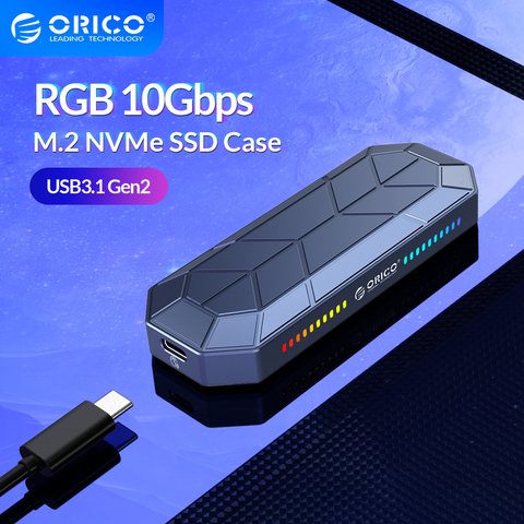 ORICO RGB M2 SSD чехол NVME корпус M.2 к USB Type C 3,1 Gen2 10 Гбит/с SSD бокс крутой игровой стиль M.2 SSD чехол ► Фото 1/6