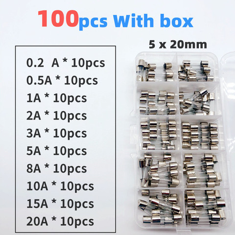 Стеклянный блок предохранителей с аксессуарами для защиты от тока, 5*20 мм, 0,2 шт., 0,5, 1, 2, 3, 4, 5, 6, 7, 8, 10, 15, 20, 25, 30A, предохранитель промышленный/home5x20 ► Фото 1/6