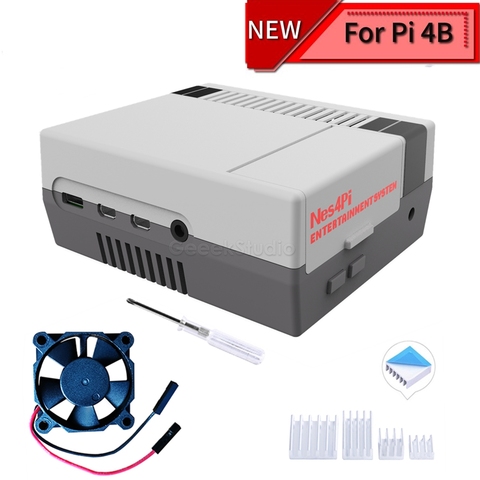 Новинка, Набор чехлов NES4Pi NES Style, функциональный охлаждающий вентилятор ABS, радиаторы, отвертки, только для Raspberry Pi 4 B ( 4 Модель B) ► Фото 1/6