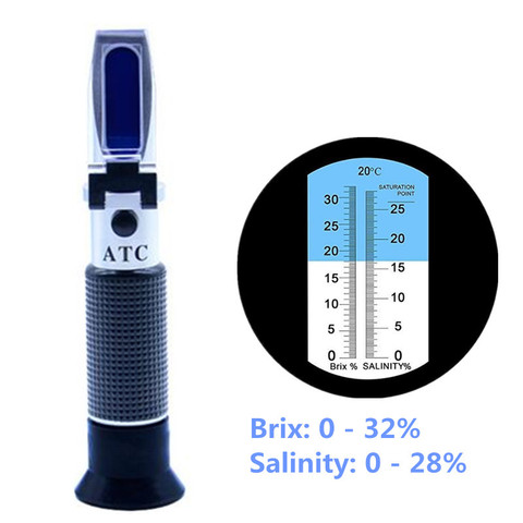 Рефрактометр Brix 2 в 1, рефрактометр Brix и солености, ATC 0-32%, Brix и 0-28%, измерение солености хлорида натрия в пищевой соли ► Фото 1/6