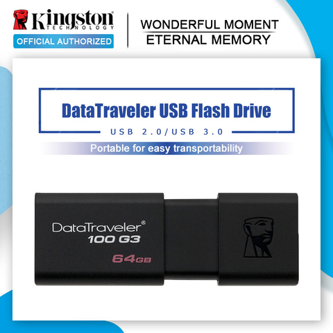 USB флеш-накопитель Kingston, 16 ГБ, 32 ГБ, 64 ГБ, черный, DT104, Портативная USB-флешка, DT100G3, USB 3,0 ► Фото 1/6