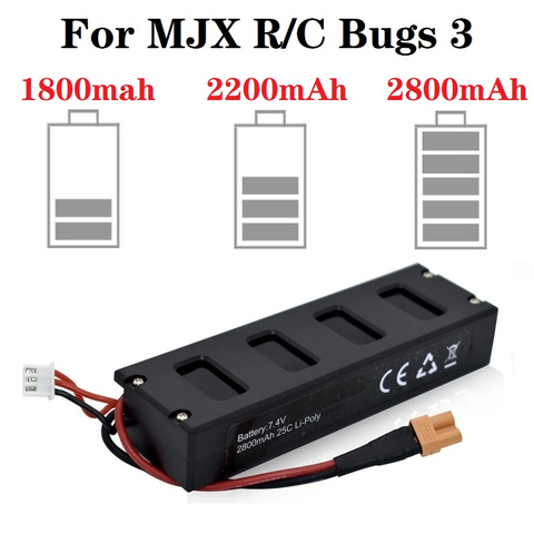 Обновленная батарея 7,4 В для Дронов MJX R/C Bugs 3 / B3 2s 1800 мАч 2200 мАч 2800 мАч Lipo батарея для MJX B3 RC квадрокоптера запасные части ► Фото 1/6