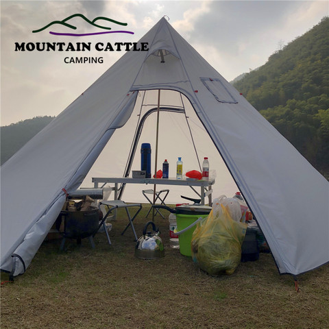 Палатка пирамидальная увеличенного размера с дымовым отверстием, высота 220 см, Ультралегкая палатка-вигвам для кемпинга на открытом воздухе, навес для навеса, палатка для походов ► Фото 1/1