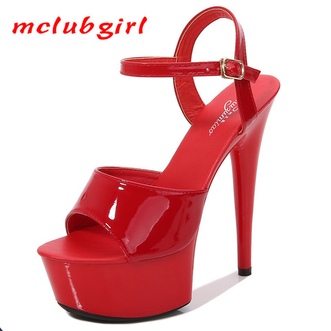 Mclubgirl 2022 Модные женские босоножки на очень высоком каблуке красивые туфли на высоком каблуке сексуальные черные водонепроницаемые 15 см LFD ► Фото 1/1