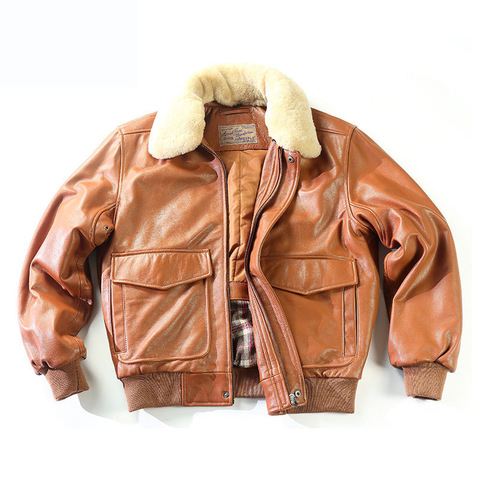 Летная куртка Fly Air Force, куртка из натуральной кожи с меховым воротником, мужское зимнее пальто G1, куртка-бомбер, мотоциклетная байкерская кур... ► Фото 1/6