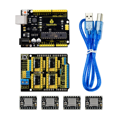 Keyestudio CNC Набор для arduino CNC щит V3 + V4.0 плата (чип CP2102)+ 4 шт. DRV8825 драйвер/GRBL совместимый ► Фото 1/6