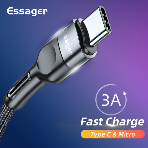 Essager Кабель с разъемом USB Type-C для Samsung Xiaomi 3A кабель Micro USB для быстрой зарядки USB-C мобильный телефон зарядное устройство микро USB кабель данных шнур ► Фото 1/6