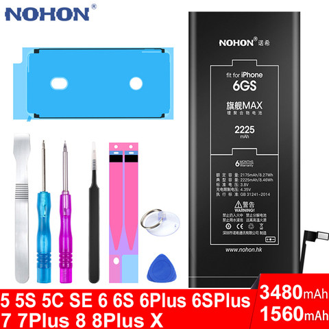 Аккумулятор NOHON высокой емкости для iPhone 6 S 6 S 5 5S 5C SE X 7 8 Plus 6plus 7plus 8plus iPhone5 iPhone6 iPhone7 iPhone8, бесплатные инструменты ► Фото 1/6