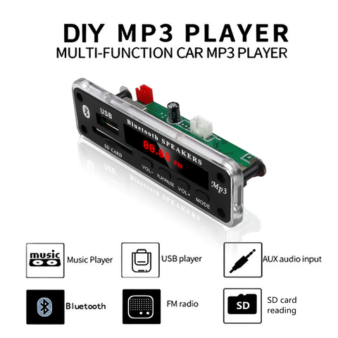 Автомобильный Bluetooth MP3 WMA FM AUX декодер DC 12 В, плата, аудио модуль, TF SD карта, USB радио, автомобильный MP3 динамик, аксессуары ► Фото 1/6