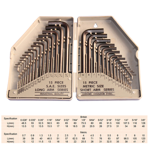 Набор гаечных ключей, шестигранный ключ 0,028 дюйма-3/8 дюйма, 0,7 мм-10 мм, метрический размер, гаечный ключ из хромованадиевой стали, инструмент с... ► Фото 1/6