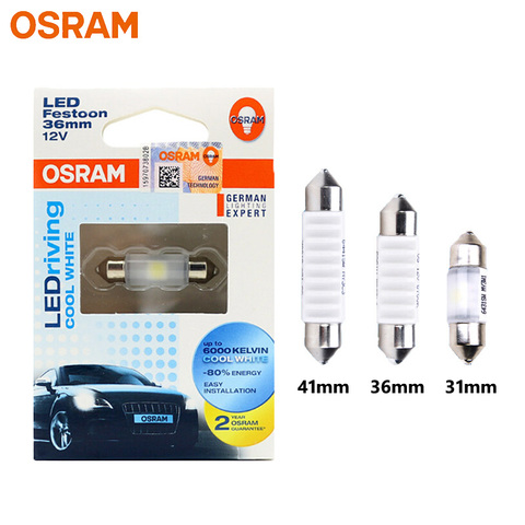 СВЕТОДИОДНАЯ Гирлянда OSRAM, 31 мм, 36 мм, 41 мм, C5W, стандартная Светодиодная лампа 6000K, холодный белый свет, внутреннее освещение, лампочка для чте... ► Фото 1/6