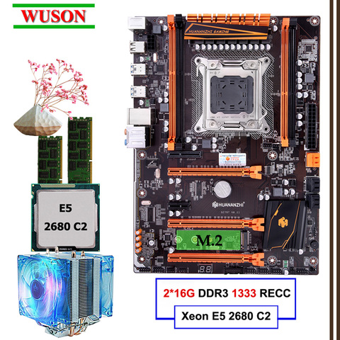 Игровая материнская плата HUANANZHI deluxe X79 LGA2011, комплект Xeon E5 2680 C2 с кулером ЦП, ОЗУ 32 Гб (2 х16 ГБ) DDR3 1333 МГц RECC ► Фото 1/6