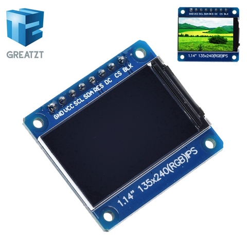 GREATZT Новый IPS 1,14 дюймов 3,3 V 8PIN SPI Full HD Цвет на тонкопленочных транзисторах на тонкоплёночных транзисторах Экран дисплея ST7789 Водительская подушка безопасности 135*240 ► Фото 1/6