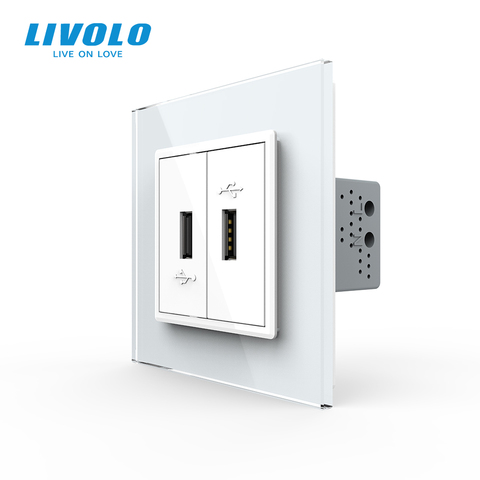 Белая прозрачная стеклянная панель Livolo, двухклавишная розетка USB/Настенная розетка VL-C792U-11/12/13/15,4 цвета, без логотипа ► Фото 1/5