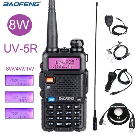 Мощная рация Baofeng UV-5R 8 Вт портативная любительская радиостанция двухдиапазонный УФ 5R Ham CB радиоприемопередатчик для охоты 10 км ► Фото 1/6
