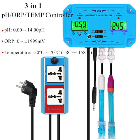 Новый профессиональный контроллер качества воды 3 in1pH/ORP/TEMP, электрод BNC типа Probe PH ORP с двойным дисплеем, скидка 40% ► Фото 1/6