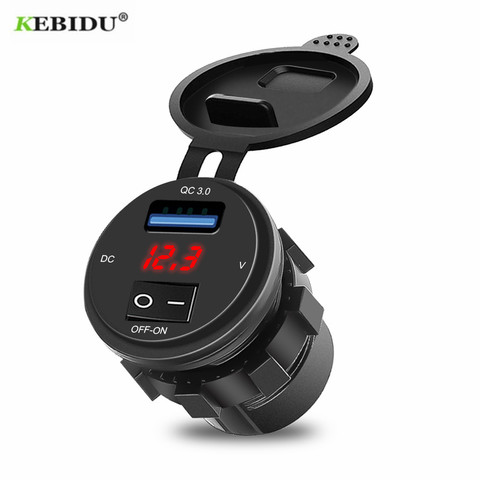 Автомобильное зарядное USB-устройство KEBIDU 12-24 В, Разветвитель Прикуривателя QC 3,0 с переключателем и светодиодным дисплеем, адаптер питания, Автомобильный Usb-разъем ► Фото 1/6